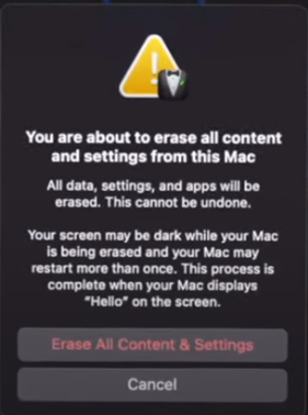 System Warning to Erase Content